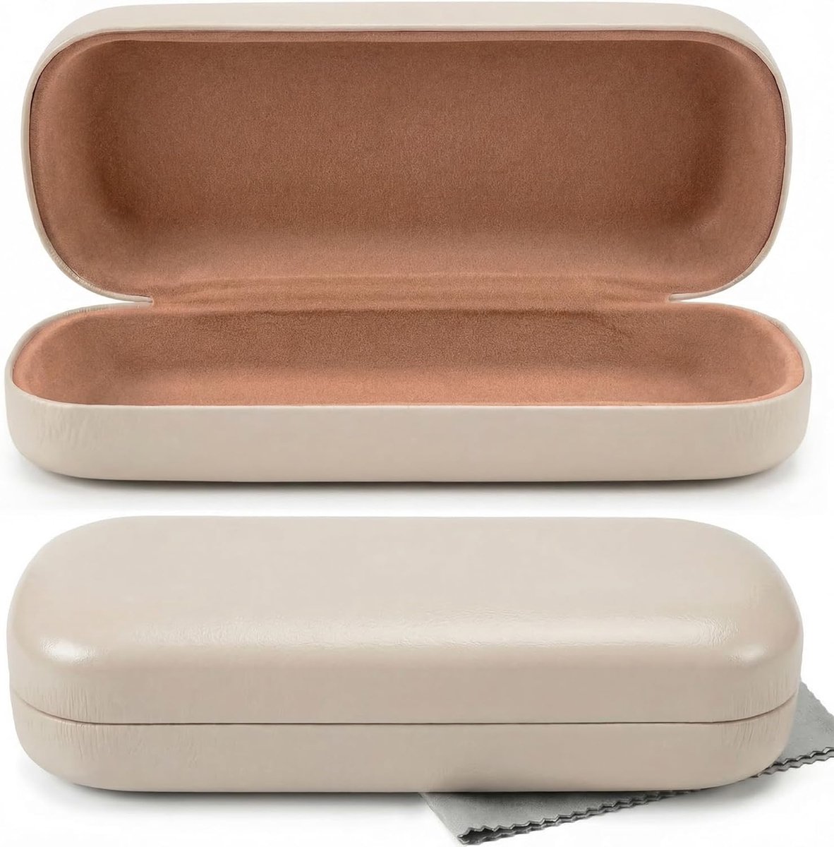 Brilhoes - Hardcase - Beige PU leer - Inclusief microfiber doekje voor schoonmaak - SnelShoppen