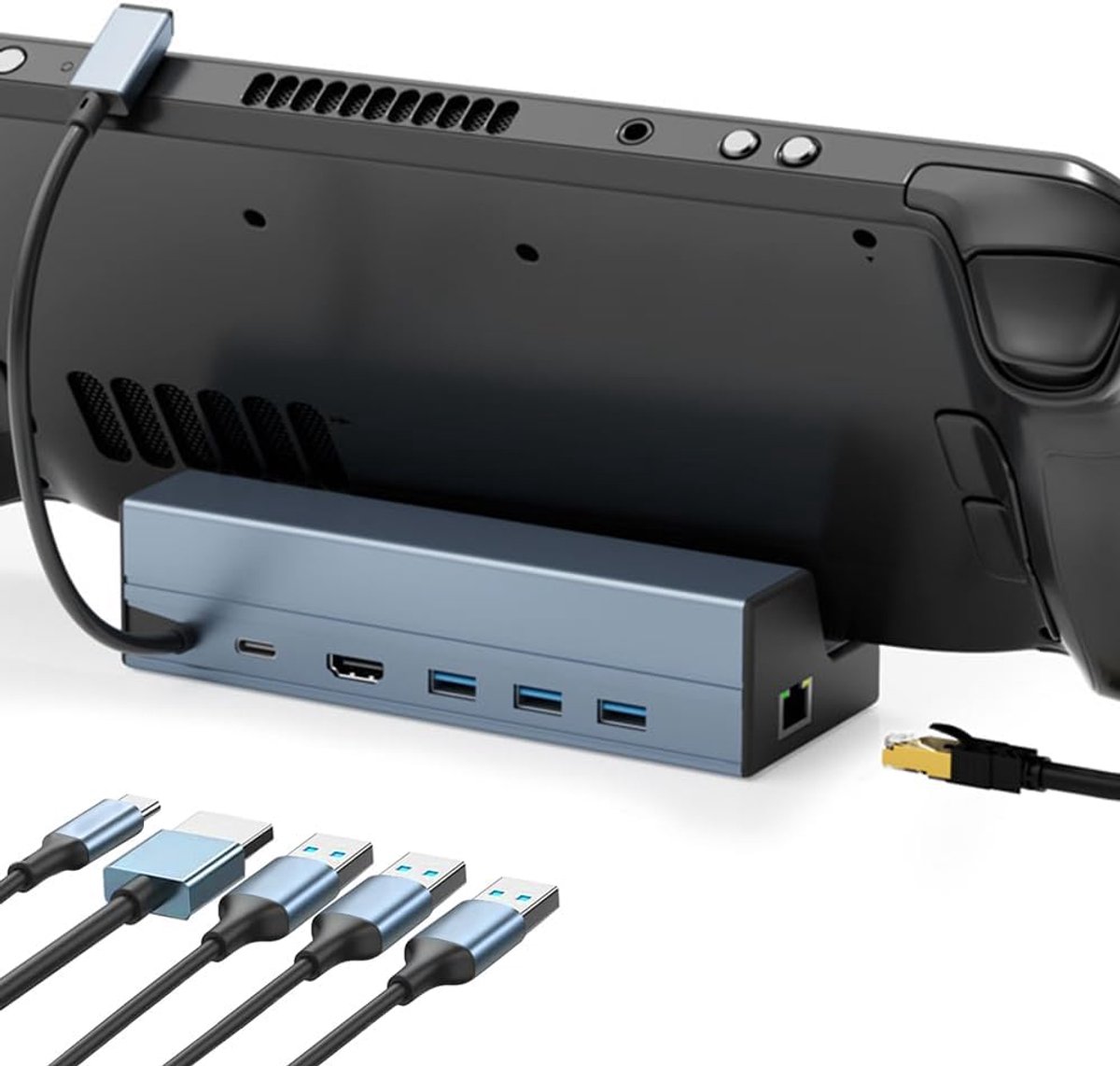 Thijox - 6-in-1 Docking Station voor Steam Deck OLED Dock met 4K 60Hz HDMI 2.0, 1000Mbps Gigabit Ethernet, 3 USB 3.0 poorten en 100W USB C Oplader - I