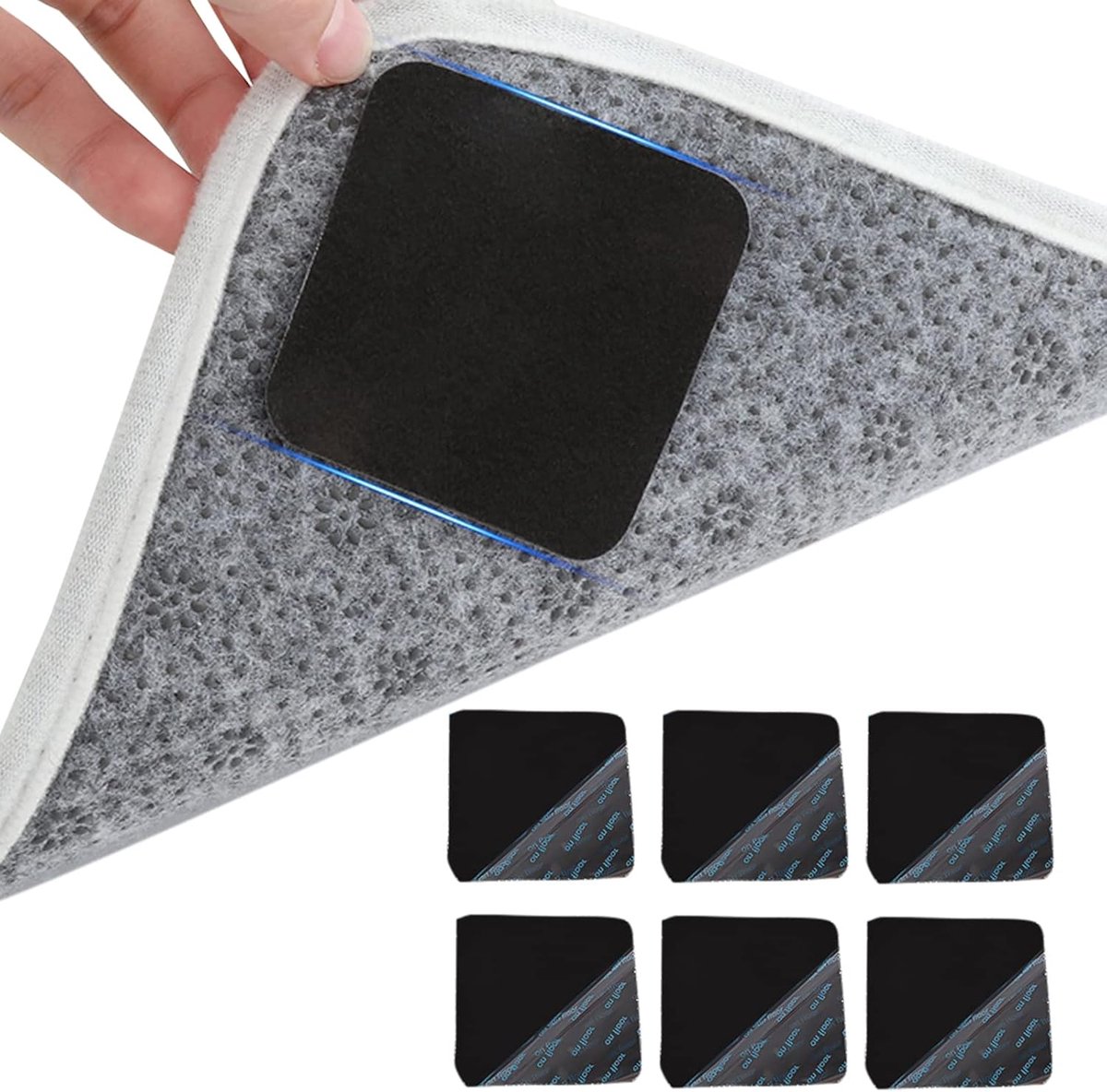 Thijox - Anti Slip Pad Pack Van 6 - Tapijt Slip Stop Hoeken Mat - Herbruikbare Sticker Met Sterke Kleverigheid Voor Hardhouten Vloeren En Tapijten - I