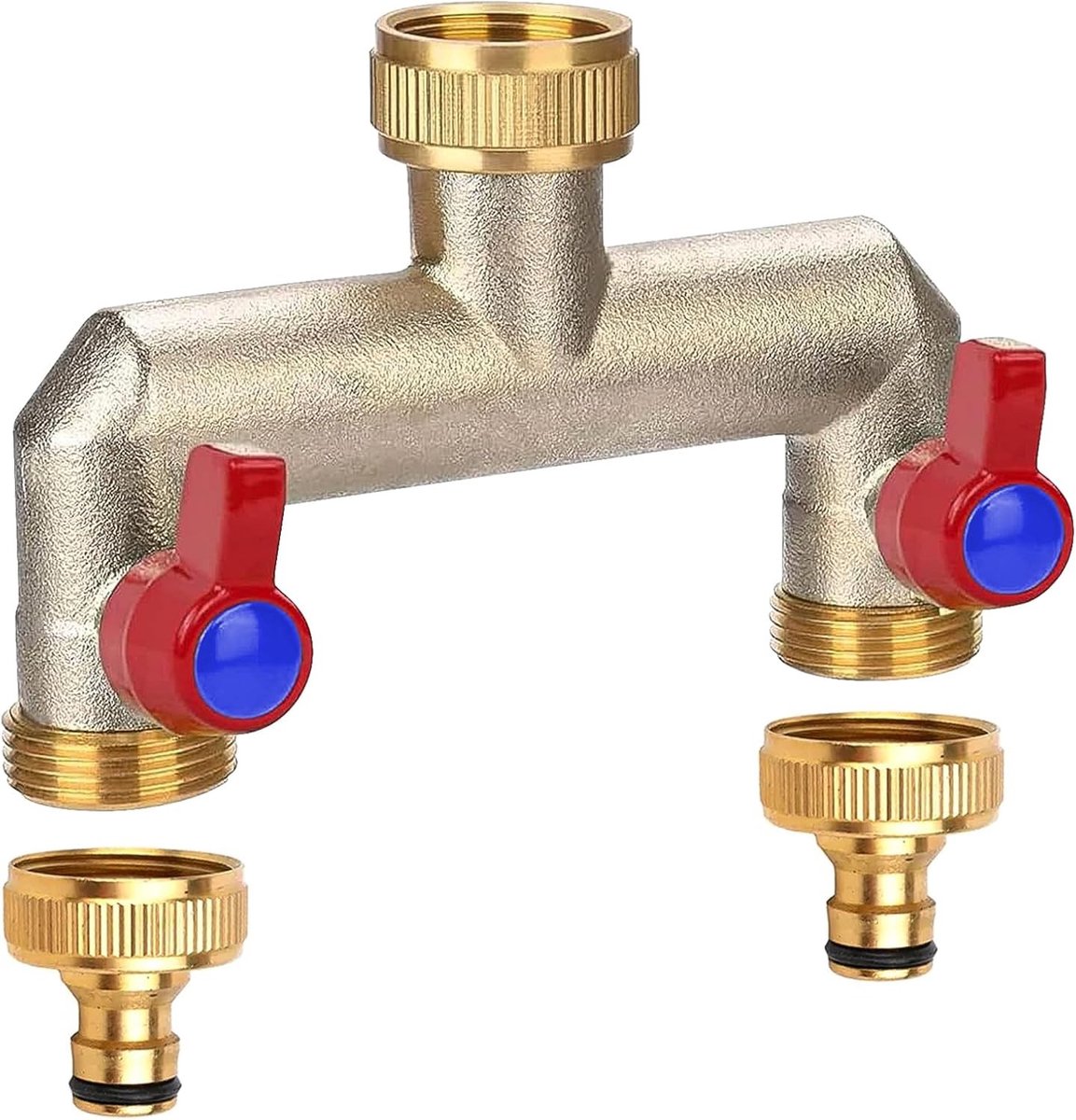 2-Weg Waterkraan Verdeelstuk, 3/4 Inch Waterverdeler met Kogelklep, Tuinslang Aansluiting voor Efficiënte Waterstroom en Afsluiting