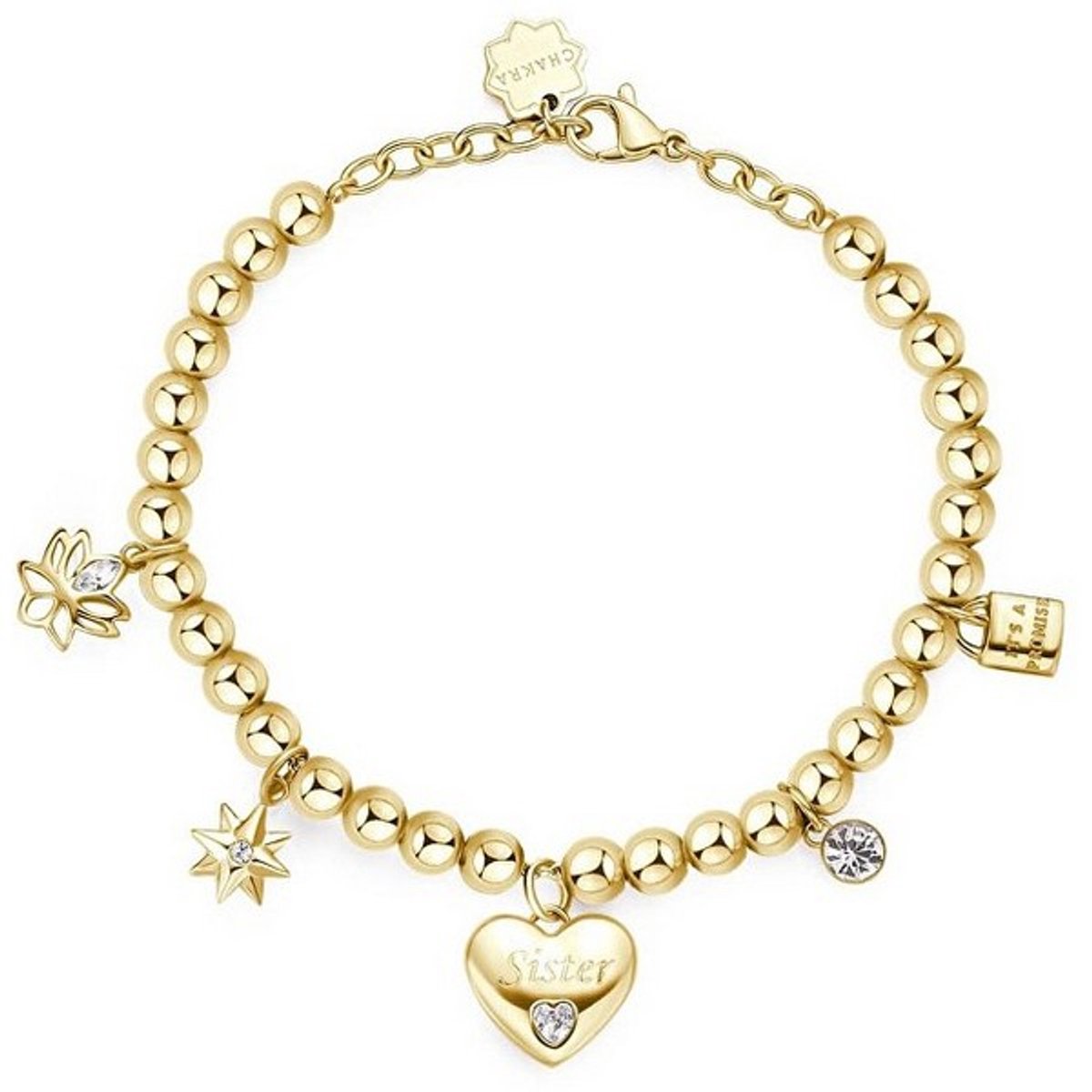 BROSWAY CHAKRA BHKB168 GOLD-PLATED ARMBAND MET BEDELS EN KRISTALLEN 1 STUK