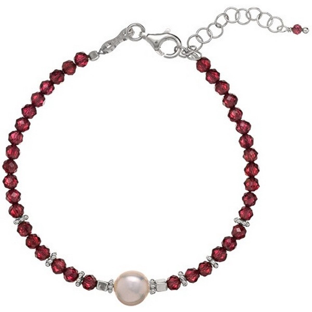 ALISIA AL4108 ZILVEREN ARMBAND MET RODE GRANAAT EN PAREL 1 STUK