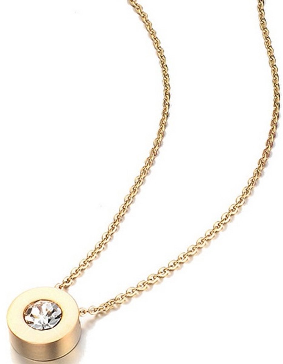 TROLI GOLD-PLATED KETTING MET RONDE HANGER EN KRISTAL 1 STUK