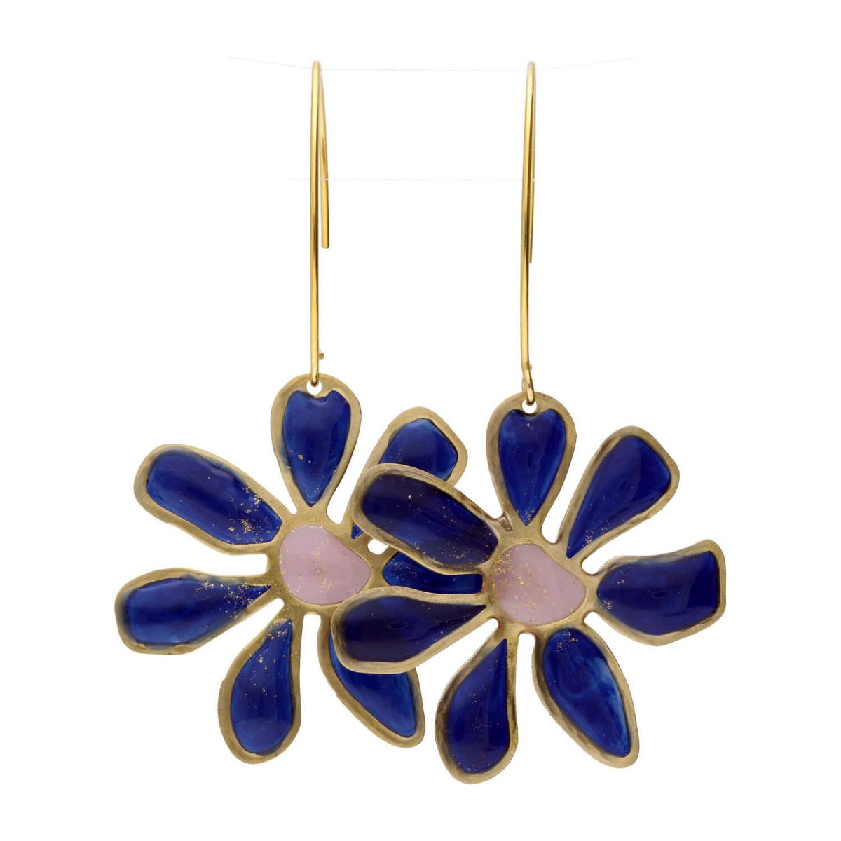 Bela Donaco - Oorbellen – Resin Art – Messing – Blauwe bloemen