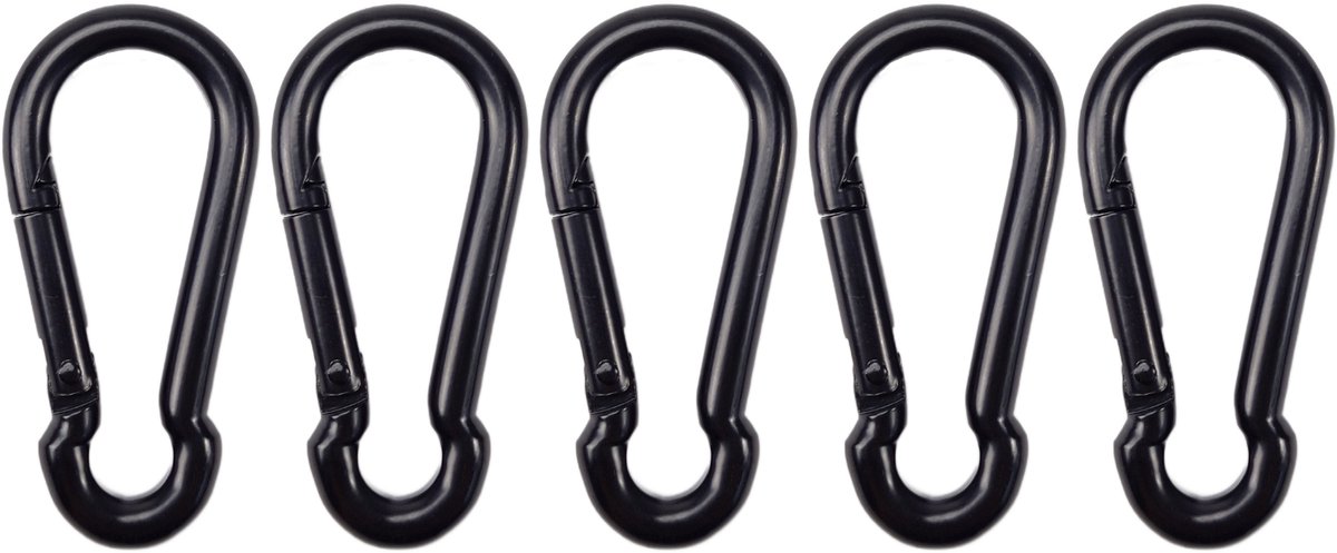 BCF-Products - Karabijnhaak - 8x80mm - 5 stuks - Zwart - Musketonhaak - Carabiner