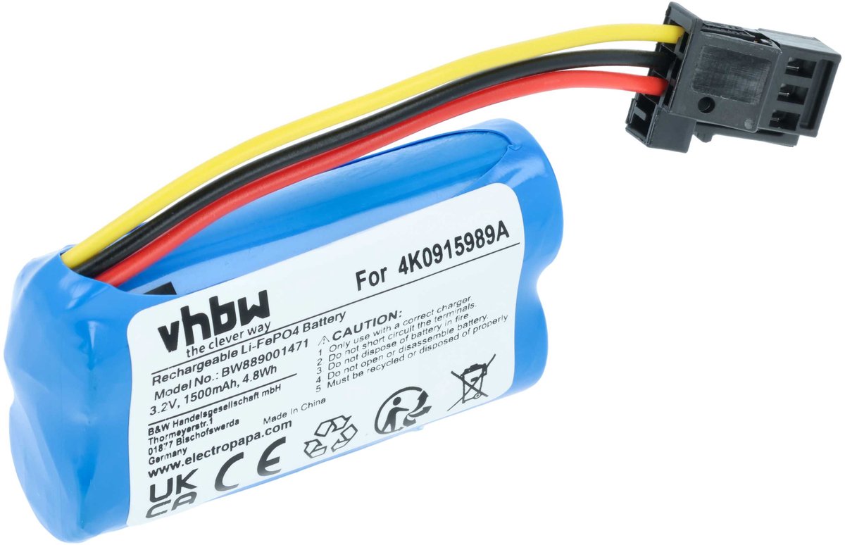 vhbw-accu compatibel met Audi A5 2017, Cabriolet 2018 noodoproepzender (1500 mAh, 3,2 V, LiFePO4)