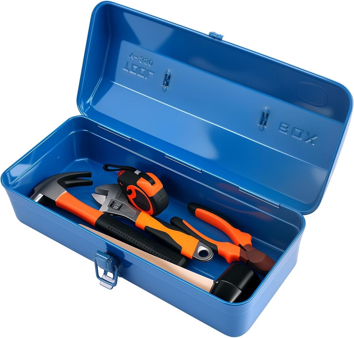 Grote Lege Gereedschapskist van Metaal met Handvat en Slot, Robuuste Opslagoplossing voor Gereedschap en Transport, 37 x 16 x 12 cm