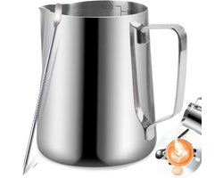 RVS Melkkan 900ml voor Melkopschuim, Koffie en Latte Art met Maatverdeling en Schuimpen