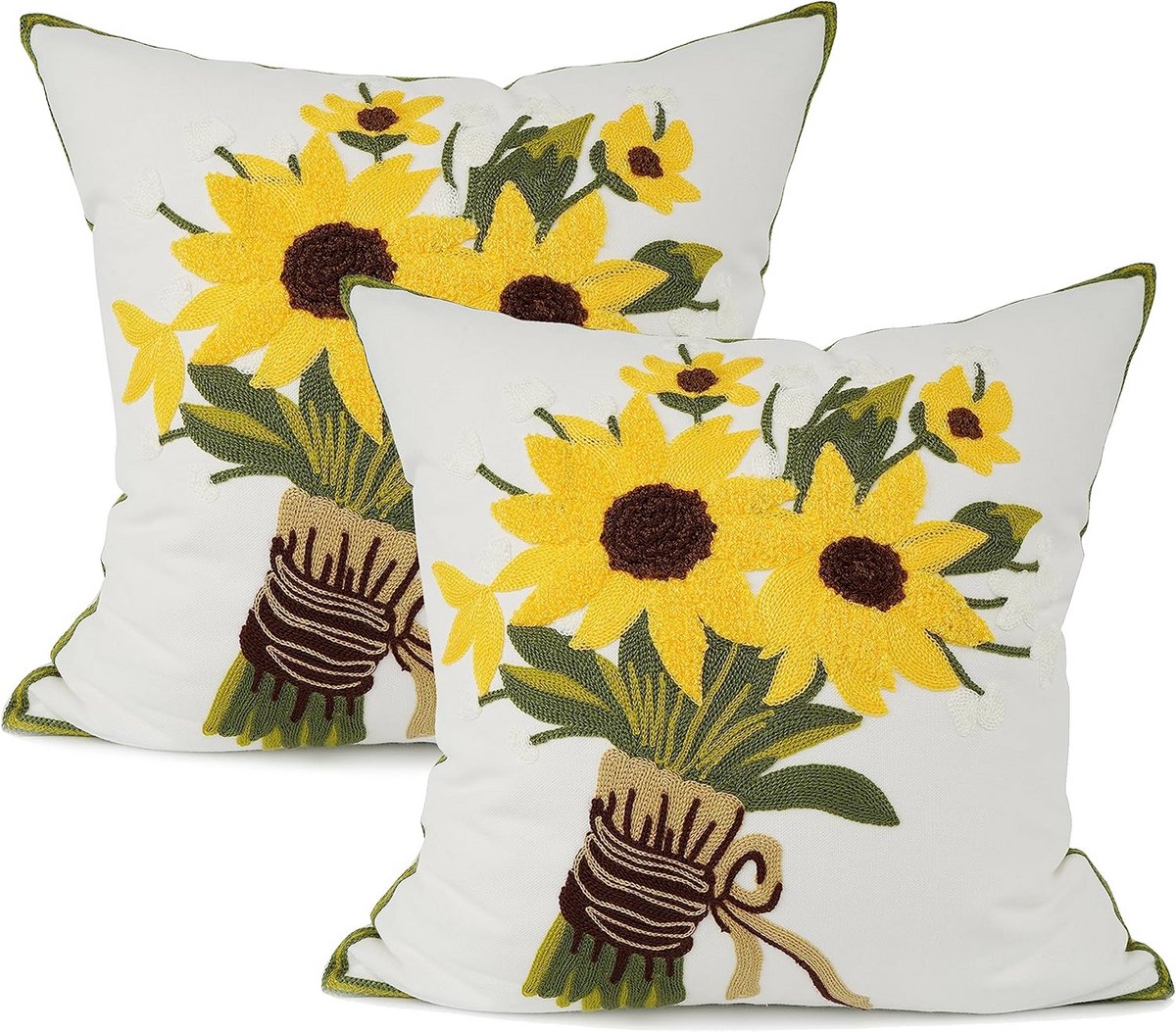 Kussensloop met bloemenmotief - Set van 2 Geborduurde sierkussenhoes met bloemenmotief - Jacquard kussenhoes voor bankkussens - Woonaccessoire met verborgen rits - Zonder Binnenkussen - 45 x 45 cm
