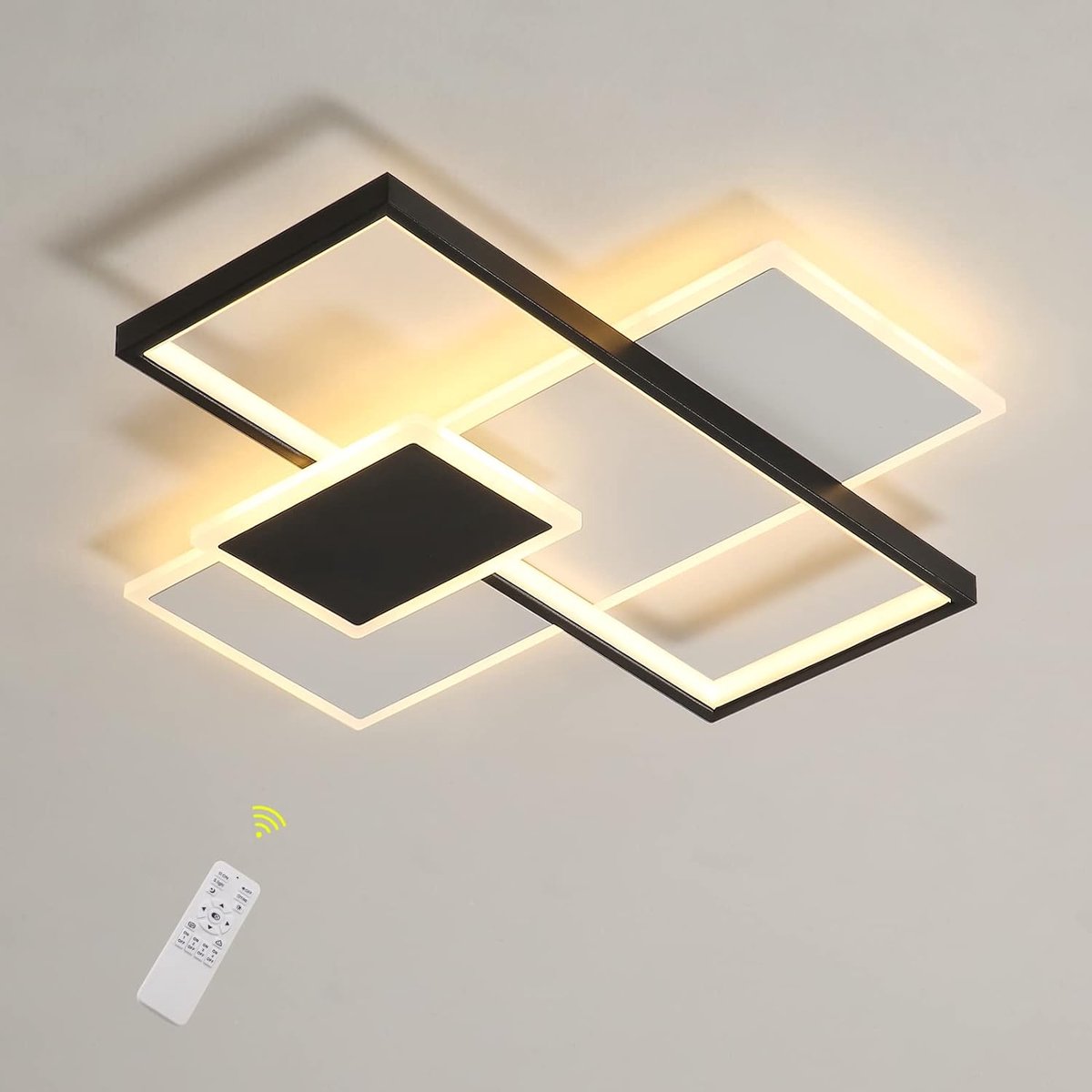 Riserva LED Plafondlamp Rechthoekig Design - 46W - 5175 lm - Dimbaar 3000K-6500K - Met Afstandsbediening - Zwart/Wit - Moderne Plafonnière voor Woonkamer, Slaapkamer en Eetkamer