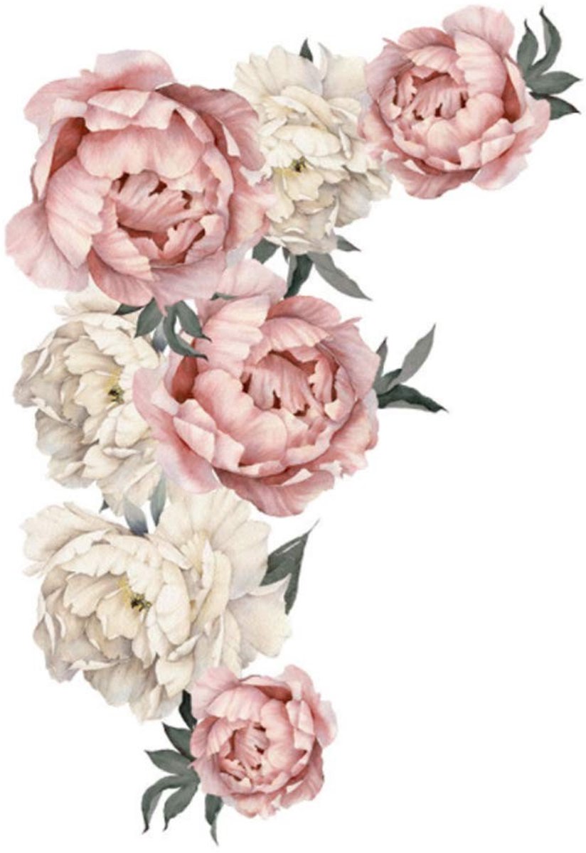 Dailygoods- Muurstickers Pioenbloemen Verwijderbaar - PVC Decals - DIY Wanddecoratie - Herbruikbaar - Wasbaar - Voor Gladde Oppervlakken - Muurdecoratie