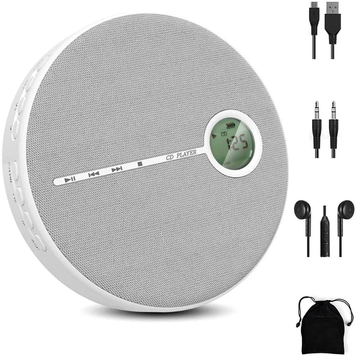 Een draagbare Bluetooth-cd-speler met luidsprekers, USB- en AUX-aansluitingen en een oplaadbare batterij van 2000 mAh – ideaal Geschikt voor zowel onderweg als thuisgebruik.