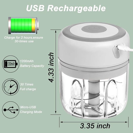 LISM-Mini blender van 250 ml met een krachtige motor - een draagbare handblender, perfect Geschikt voor smoothies, babyvoeding en groenten; gemakkelijk te gebruiken met vlees en kruiden; compact ontwerp Geschikt voor in de keuken en op reis (wit). van Lism — afbeelding 2