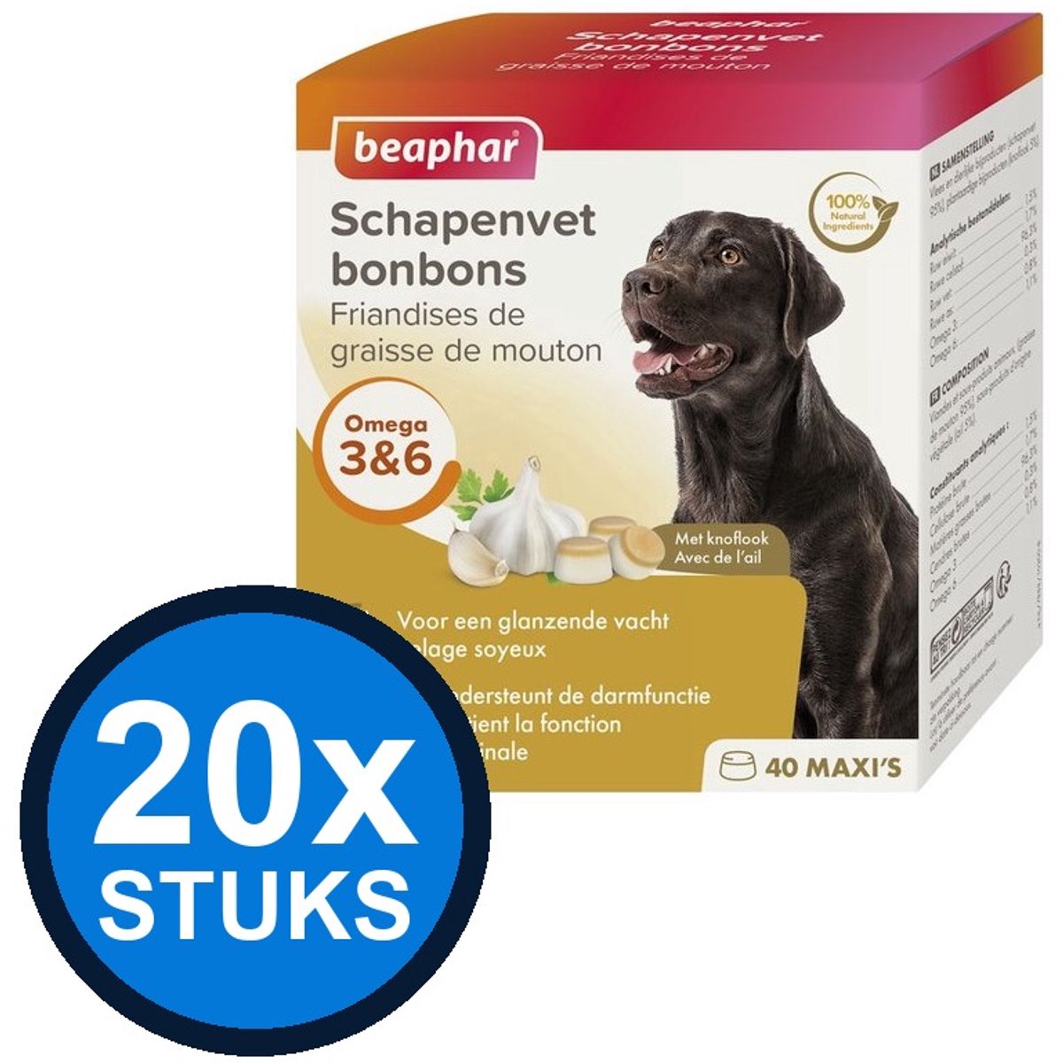 20x Beaphar - schapenvet bonbons knoflook 245gr - Hondenvoer Snacks - 245 g