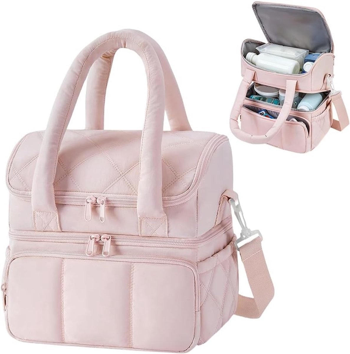 Isolerende Koeltas voor Lunch met Dubbele Bodem - Lekvrije en Waterdichte Koeltas voor Picknick, Reizen en Strand (Roze)