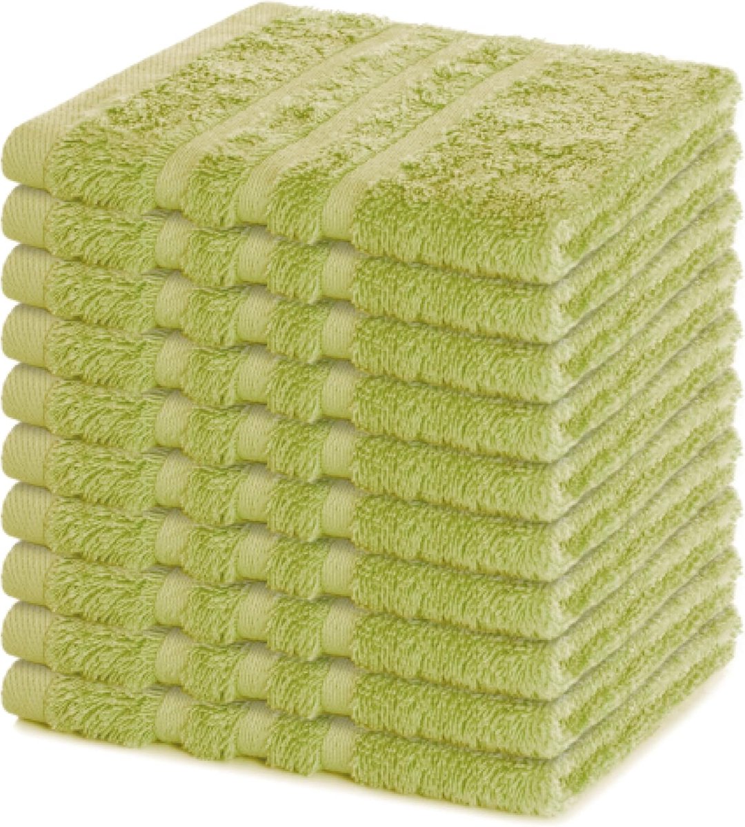 SnelShoppen - Set van 10 Washandjes 30x30cm - 100% Katoen - Zacht en Absorberend - Geschikt voor Baby's, Make-up, Thuis en Reis - Linde Groen - Perfec