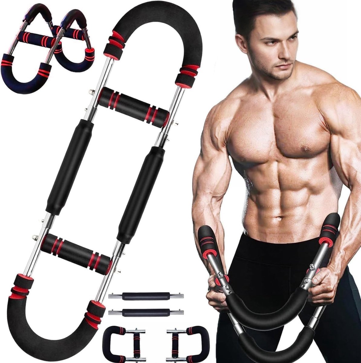 Thijox - Twister Armtrainer, Verstelbaar Borsttrainingsapparaat (30-50 kg), Draagbare Powertwisterstang met Afneembaar Design voor Fitnessoefeningen T