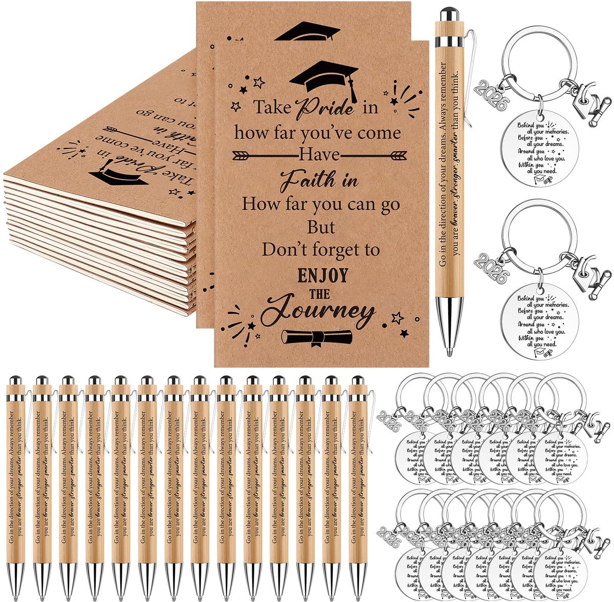afstudeergeschenken bulk 45 stuks - motiverende notitieboeken - inspirerende bamboe balpen - ShopVlot