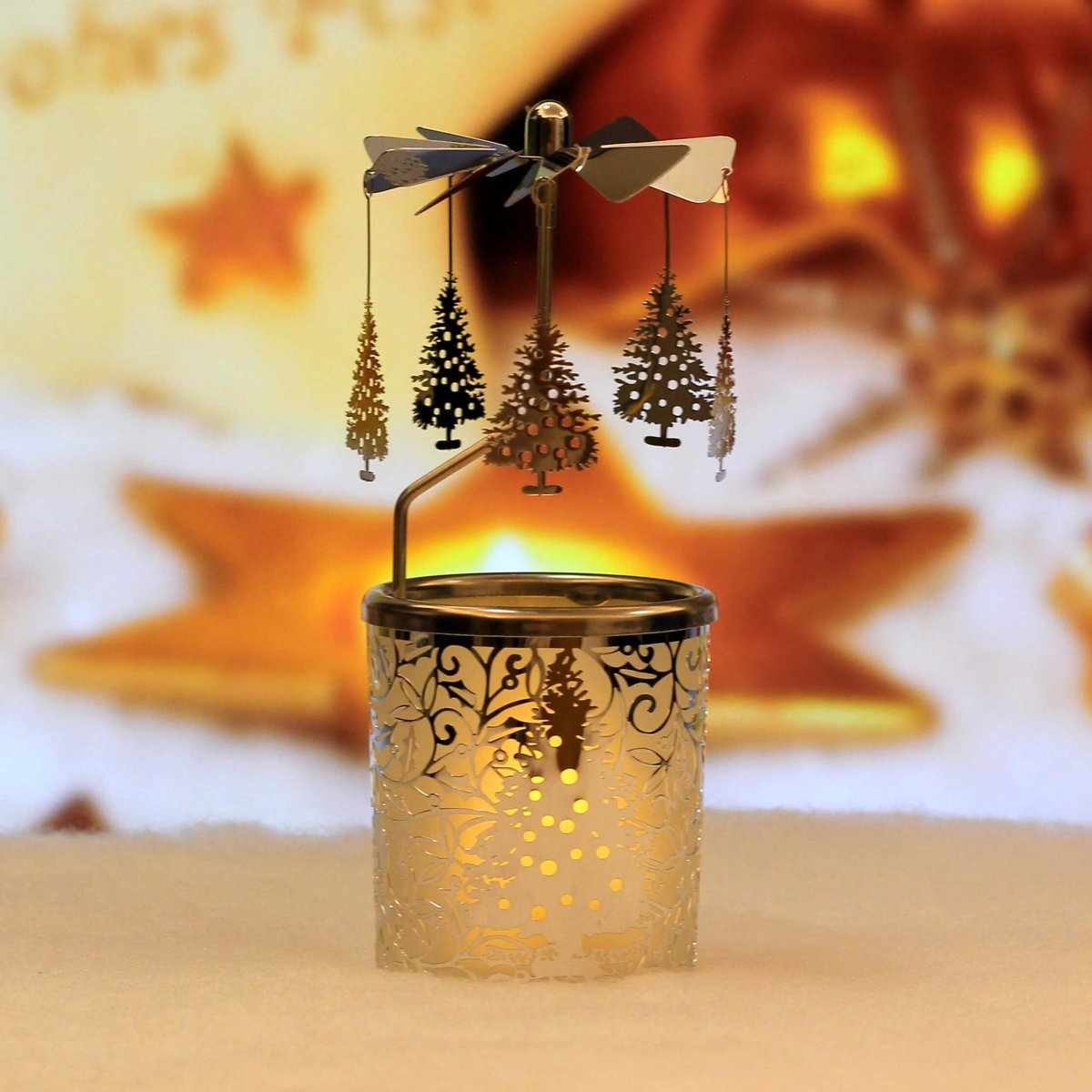 Roterende kaarsenhouders 15,5 cm - zilveren kerstboom - verzilverd - sfeervolle decoratie voor elke gelegenheid - ShopVlot