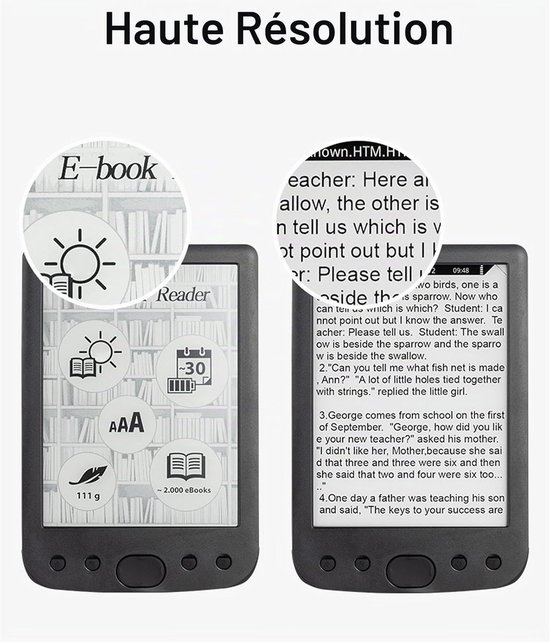 De BK6025 EPAPER e-reader is een draagbare e-reader met een 6-inch e-ink-scherm, instelbare lettergrootte, audioboekfunctionaliteit en oogvriendelijke leesmogelijkheden (8 GB). — afbeelding 2