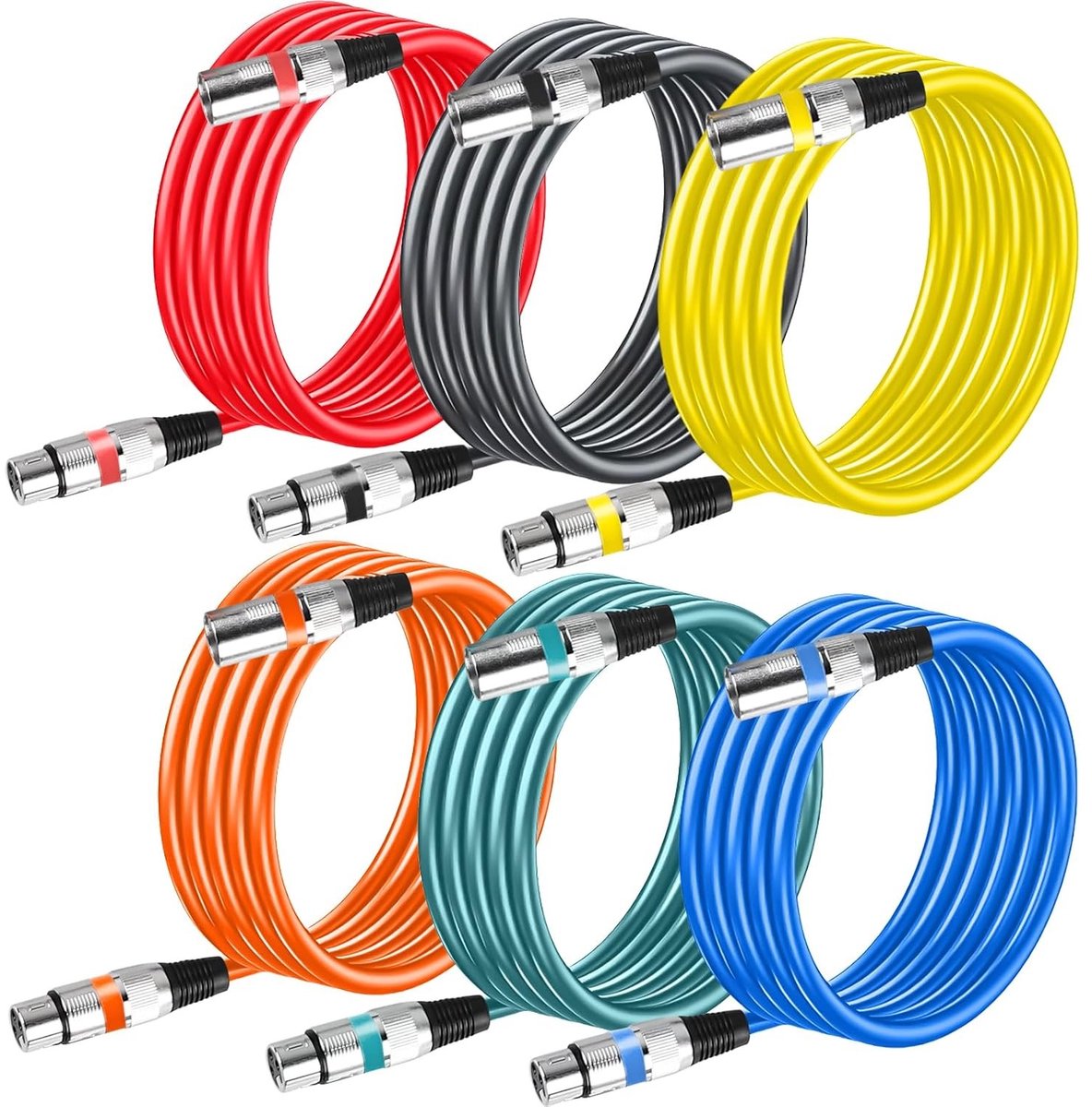 Pack van 6 premium 2 m XLR-kabels voor microfoons, DMX-signaalverbinding, studio-opname en audioapparatuur