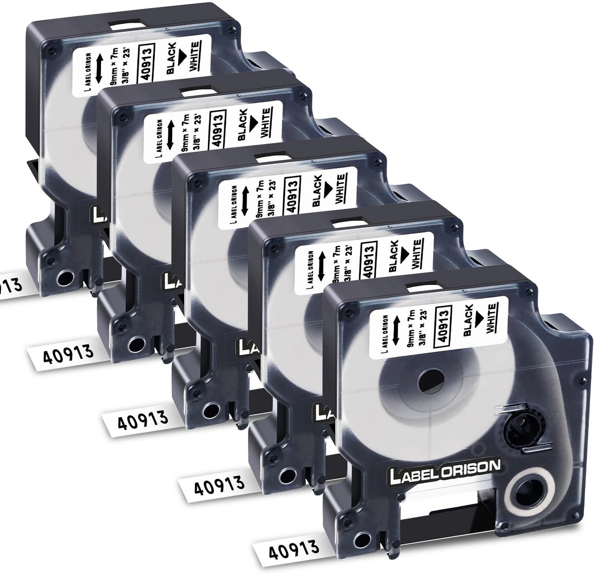 Label tape 9 mm - zwart op wit - 7 m lengte - compatibel met Dymo LabelMaker - 5 stuks - ShopVlot