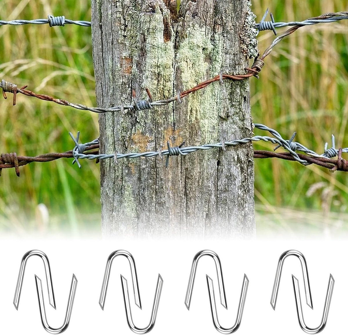 U-vormige ijzeren klemmen, 100 stuks, 20 x 1.8 mm, gegalvaniseerd staal, ideaal voor het bevestigen van gaas en hekwerken