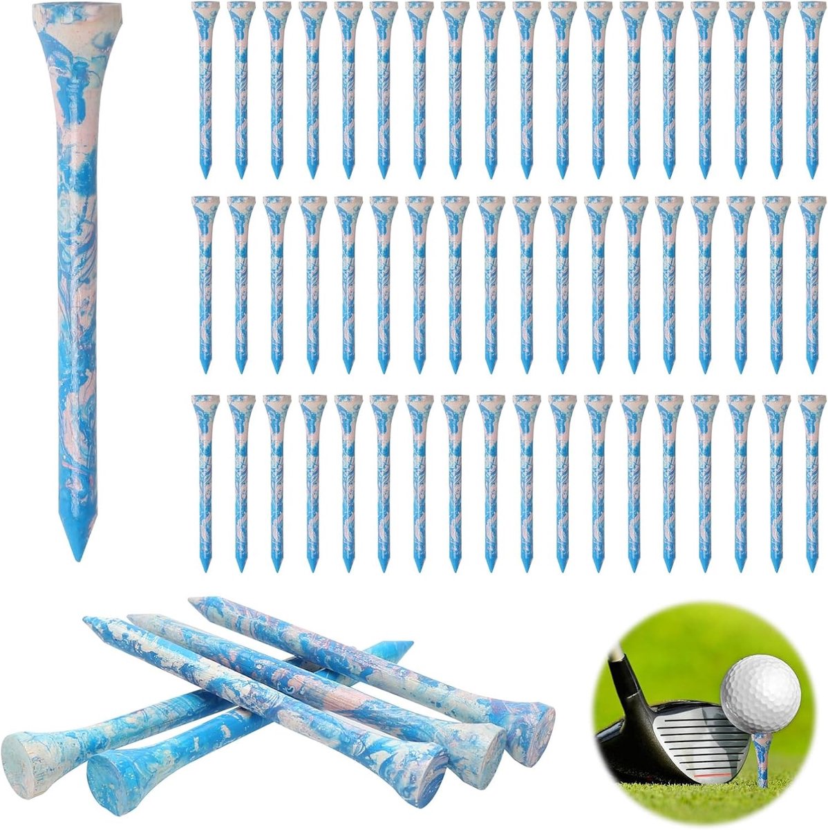 60 Stuks Biologische Bamboe Golf Tees van 70mm - Duurzame Golfaccessoires met Lage Wrijving en Curved Top