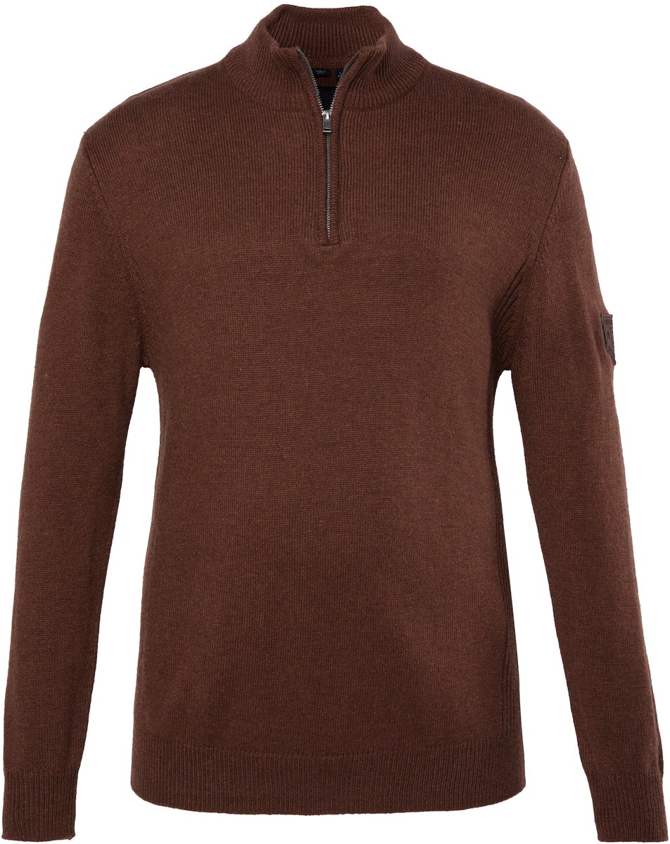 JP 1880 - Heren - Gebreide troyer met rits in de kraag mouwembleem tot 7XL - Mokkabruin - Maat 3XL