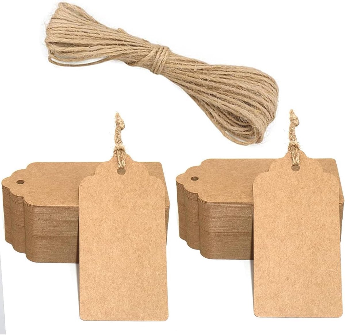 Kraftpapier Etiketten - Bruin - 3 x 5 cm - Met Natuurlijk Jute Koord - Voor Geschenken en Decoraties