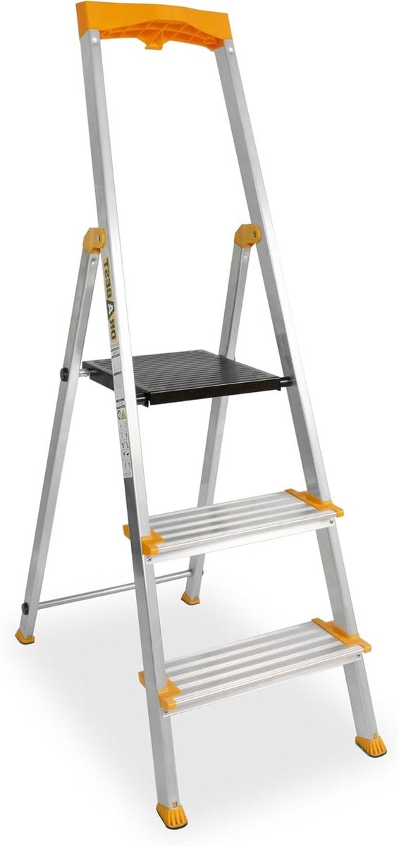 Opvouwbare ladder - Huishoudtrap - Veilig klussen - Brede treden - 3 treden - Zilver