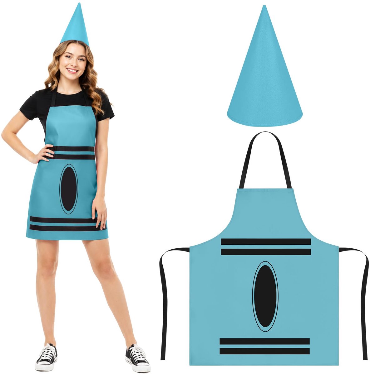 Kleurpotlood kostuum set 2 stuks - hemelsblauw schort en puntige muts - perfect voor feestjes - ShopVlot