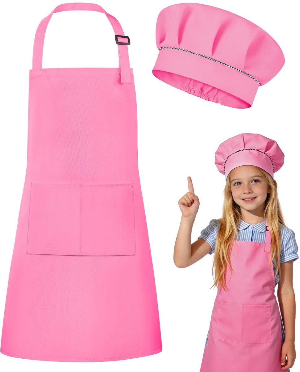 Kookschort voor kinderen S - Roze - Verstelbaar met koksmuts - Perfect voor bakplezier - ShopVlot