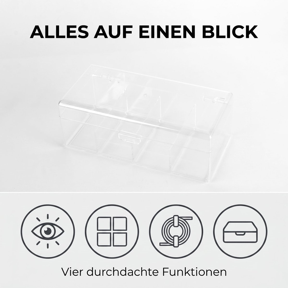 Kabelorganizerbox 3 stuks - transparant met deksel - 4 vakken - ideale kabelopbergoplossing - ShopVlot