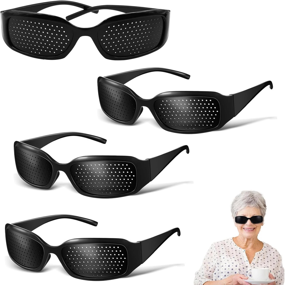 4-pack Pinhole Bril voor Oogtraining - Lichtgewicht Acryl Frames voor Oogontspanning, Verbetering van Focus en Ideaal voor Schermgebruik, Lezen en Visuele Oefeningen