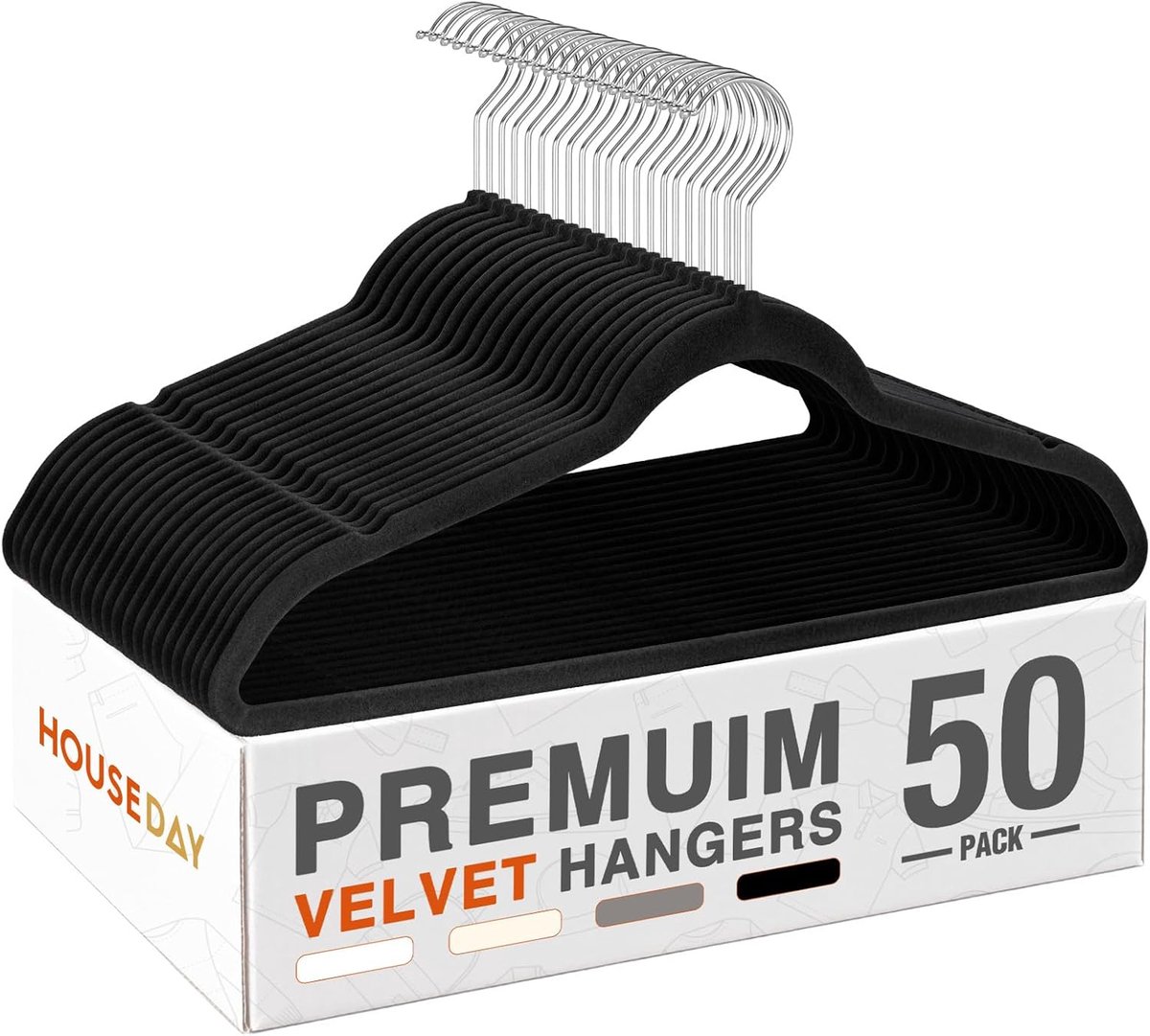 HOUSE DAY Kleerhangers, fluweel, set van 50, ruimtebesparend, antislip en fluwelen hanger, smal, met 360° draaibare - ShopVlot