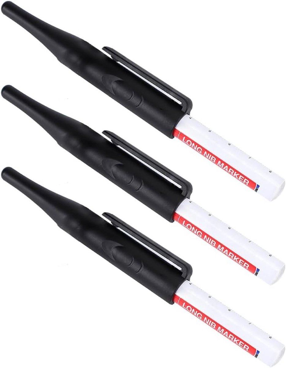 Diepe gaten markeerstiften voor houtbewerking - 3x multifunctionele stiften met 30mm punt voor DIY en klusprojecten - Zwart
