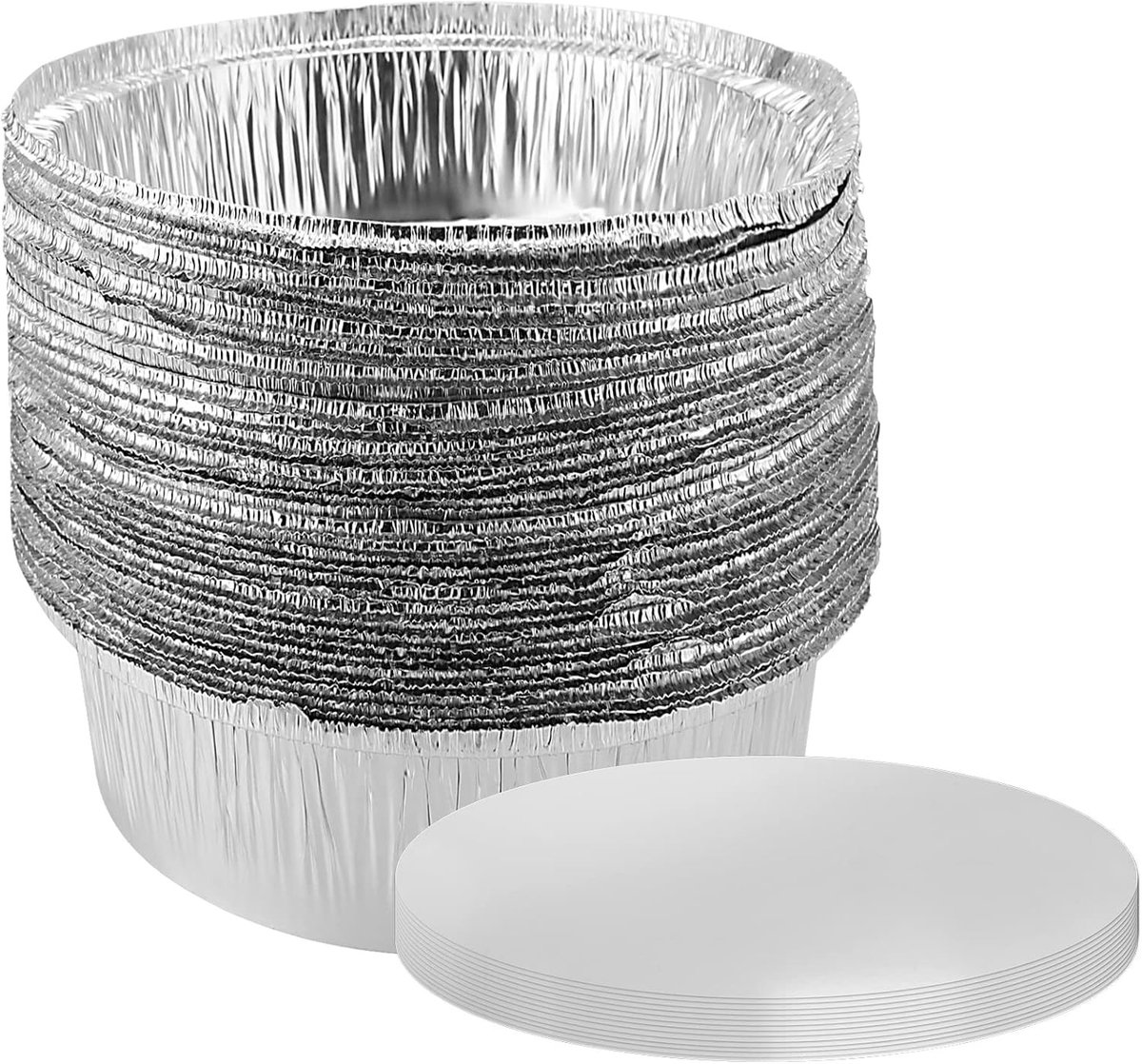 40 Stuks 20 cm Ronde Aluminium Folie Bakvormen met Papieren Deksel voor Taarten, Quiches en Flans