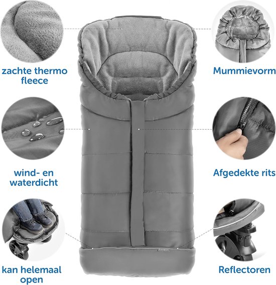 Voetenzak Kinderwagen - Baby Winterslaapzak - Warmte Buiten - Met Reflectie - 100 cm - Grijs — afbeelding 3