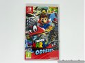 Super Mario Odyssey Nintendo Switch gamehoes met Mario die op zijn rode pet vliegt boven een stad, met de tekst 'Super Mario Odyssey' en een 7+"