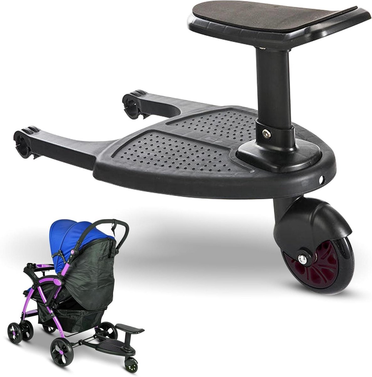 Meerijdplankje Met Zitje - Buggy Board - Reizen Met Kinderen - Universele Pasvorm - Max 2.5 CM As - Zwart