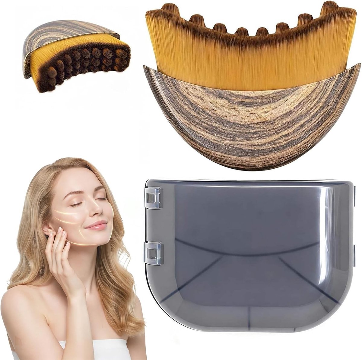 Lymfedrainage gezichtsborstel set van 2, ergonomisch ontwerp voor kin en kaak, ideaal voor massage en huidverzorging