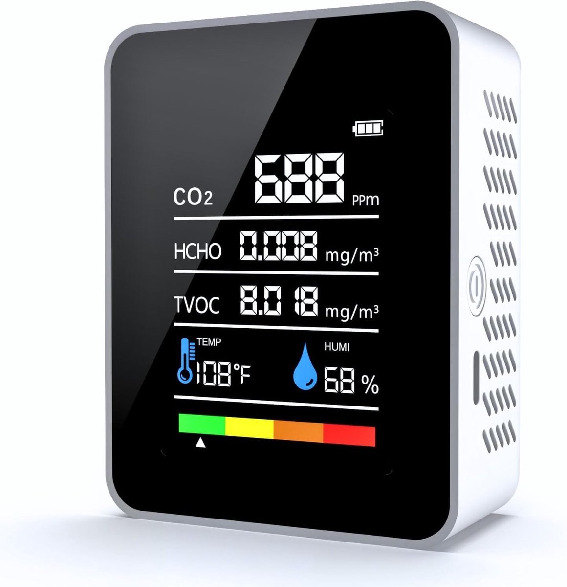 Binnenluchtkwaliteitsmonitor – 5-in-1 CO2/Formaldehyde HCHO/TVOC/Temperatuur/Vochtigheid – Apparaat voor Binnenluchtkwaliteitsmeting – Kooldioxidemonitor voor Thuis en Kantoor