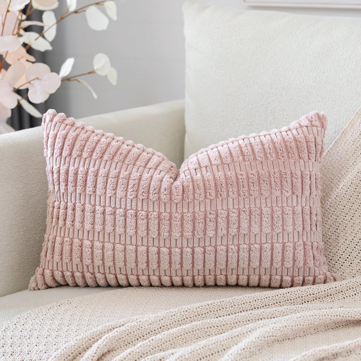 Artscope Corduroy set van 1 kussenhoes 30 x 50 cm, superzacht, boho, gestreepte lendenkussenhoezen, decoratieve - ShopVlot