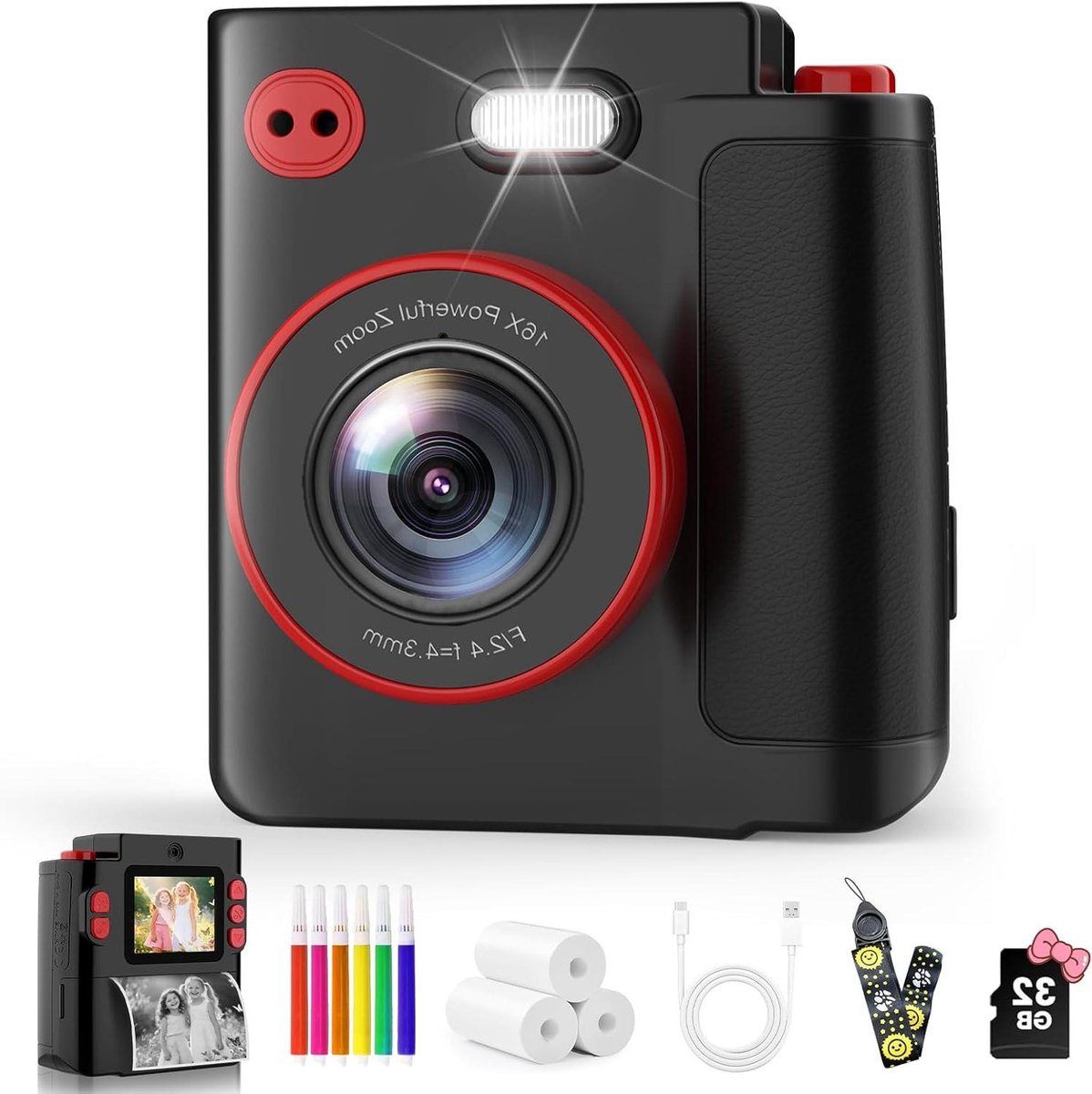 Kinder Camera - Direct Print Camera - Herinneringen Vangen - Inclusief Papier - 32GB Opslag - Zwart
