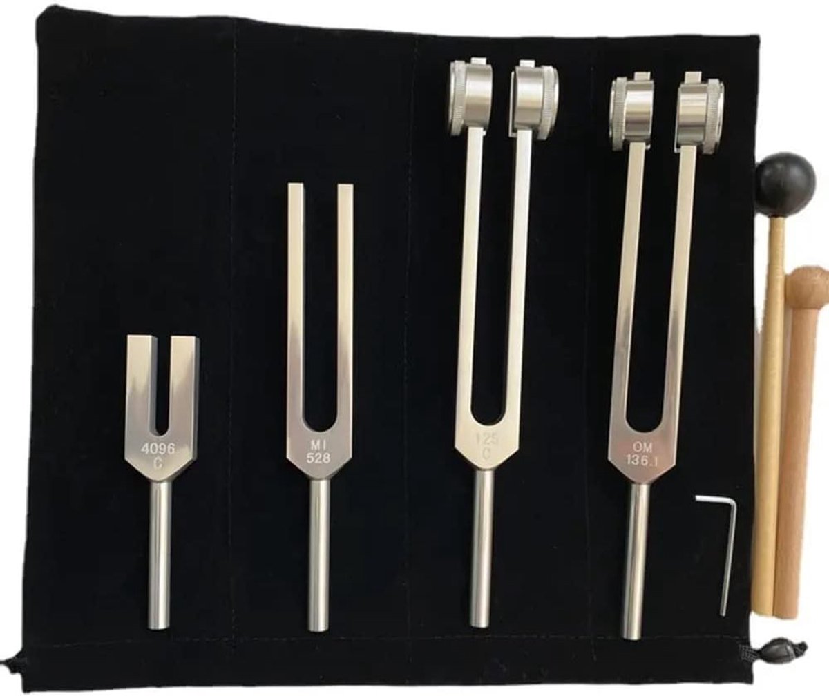 Set van 4 Stemvorken (128 Hz, 136.1 Hz, 528 Hz, 4096 Hz) voor Therapie, Chakra Balans en Geluidstherapie, Ontspan Lichaam en Geest