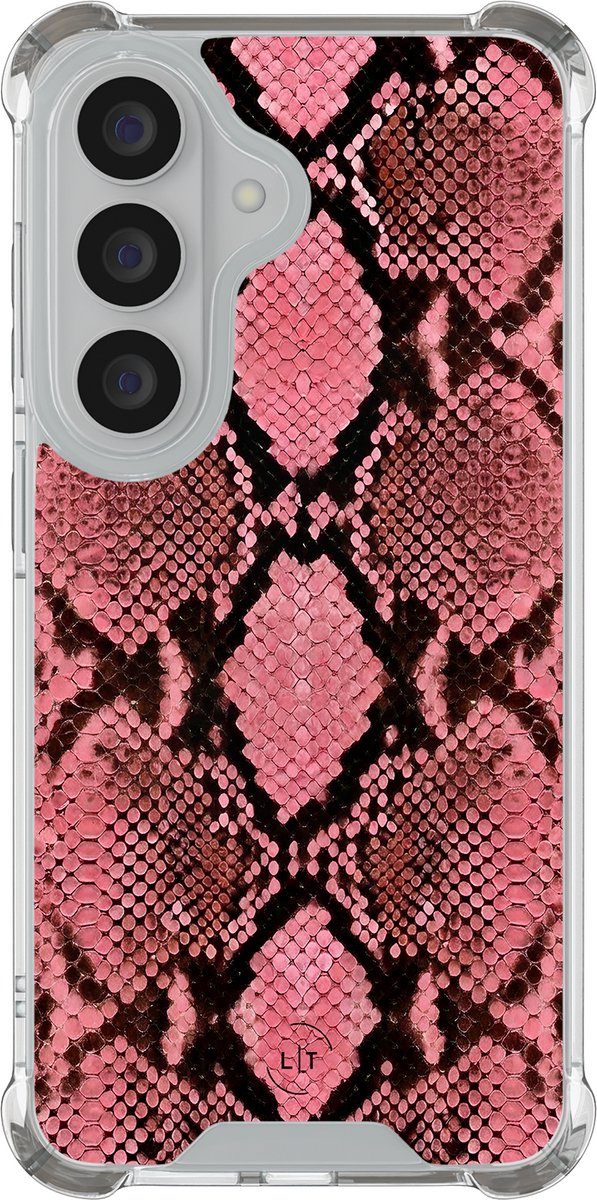 Shockproof hoesje - Geschikt voor Samsung Galaxy S26 - Slangenprint roze - Extra sterke case - TPU/polycarbonaat - Slangenprint - Roze, Transparant