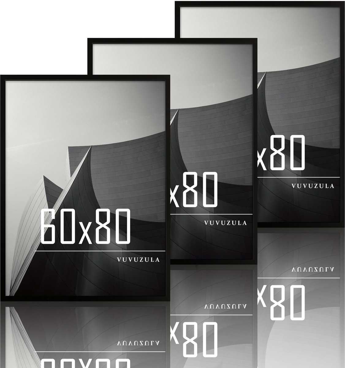 Fotolijst 60x80cm zwart - houten MDF-lijst - set van 3 - perfect voor jouw foto's - ShopVlot