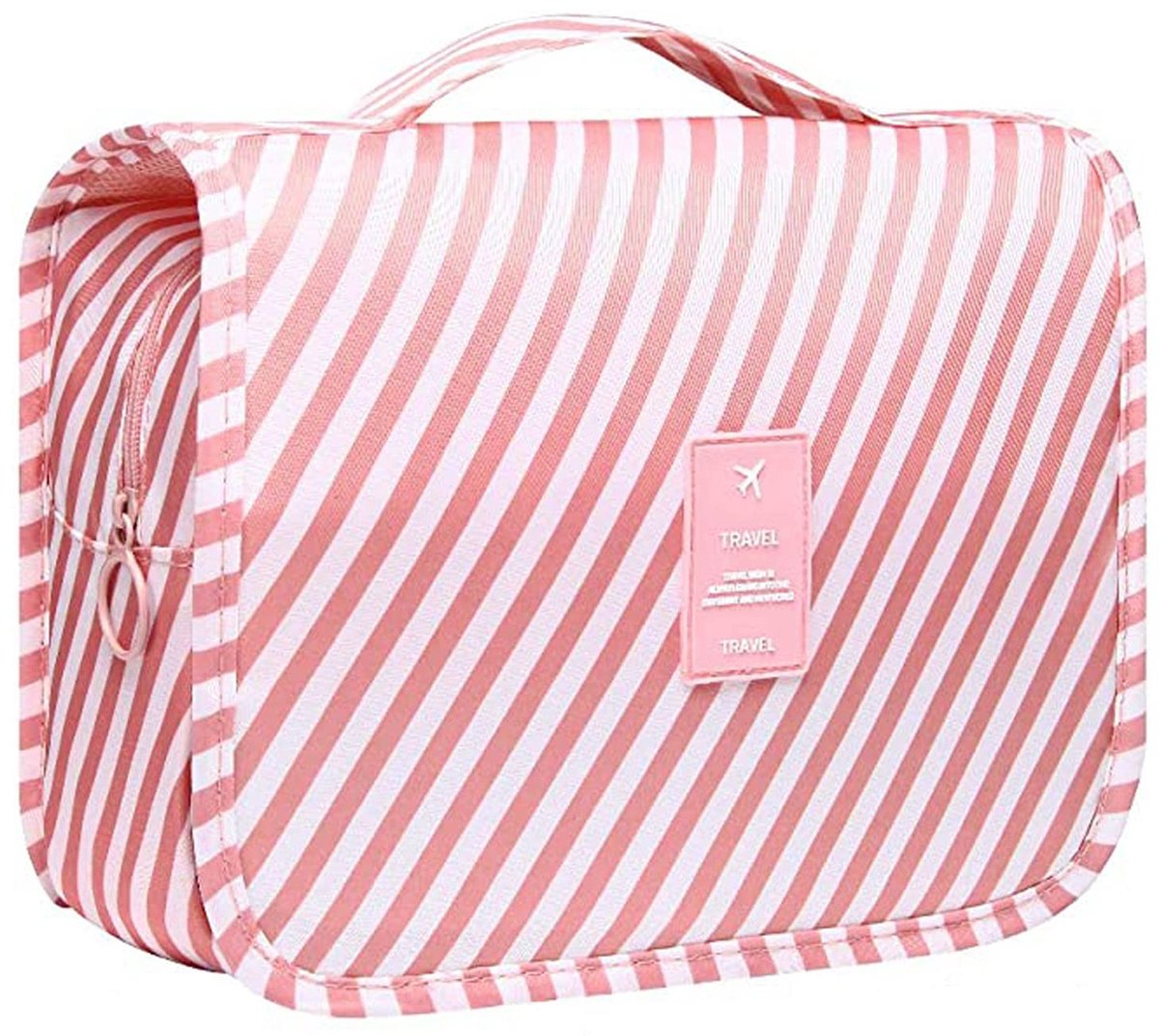 Ophangbare toilettas - Roze strepen - Waterdicht - Ideaal voor reisaccessoires - ShopVlot
