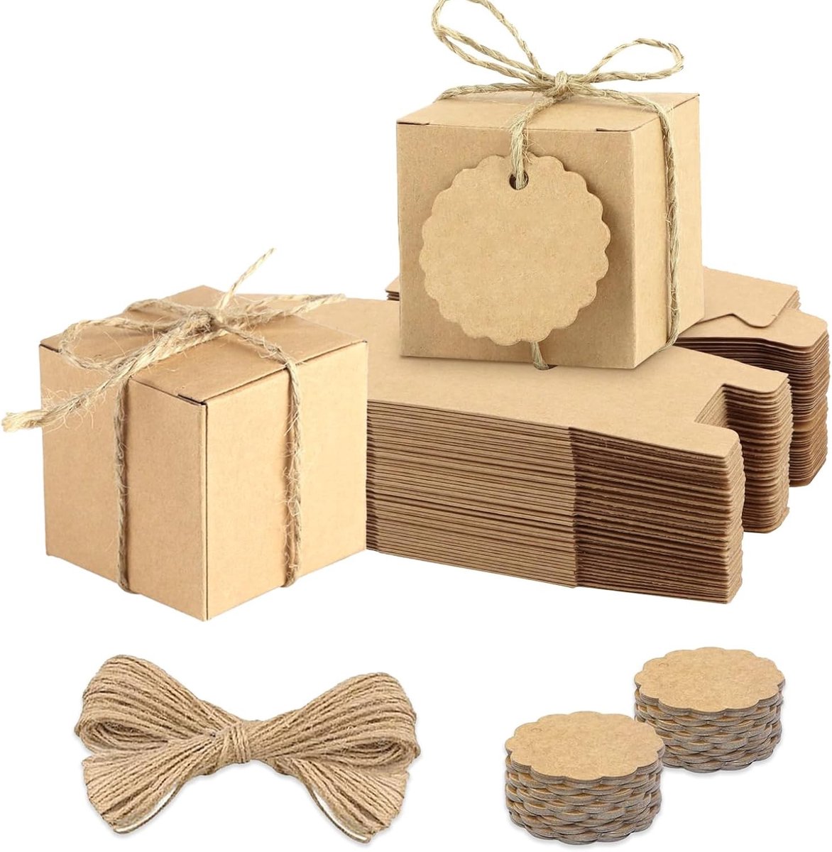 50 stuks vierkante kraftpapier geschenkdozen 7 x 7 x 7 cm met deksel voor verjaardag, doop en feestelijke gelegenheden